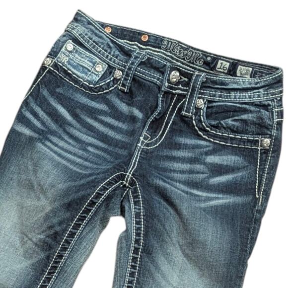 MISS ME Skinny Jeans Bedazzled Cross, Beads & Rhinestones Back Pockets Women 26 - Picture 4 of 9